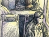 Girl with coffee and sleeping man
